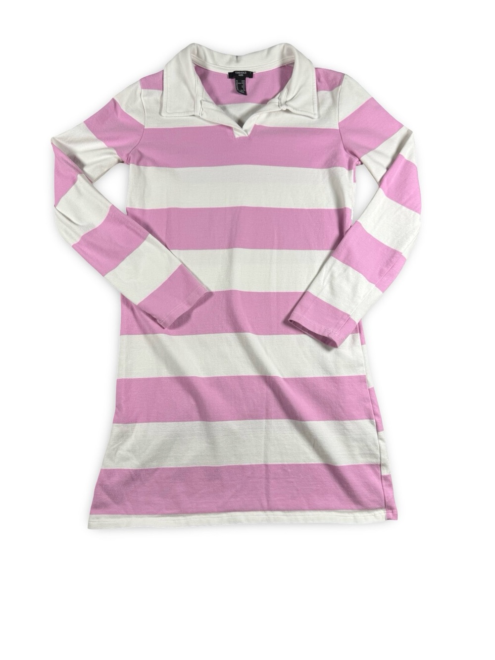 Little Girls Striped Pink and White Dress Forever 21 Size 13/14 Polo Long Sleeve